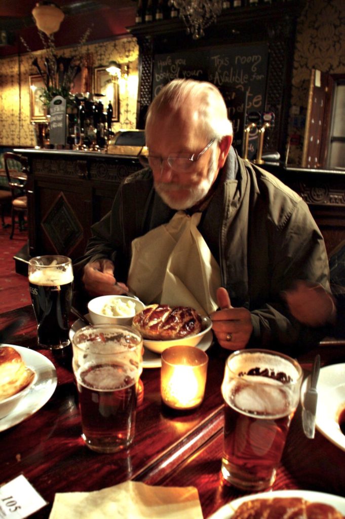 <alt img="Tucking in to a Beef & Ale Pie"/>